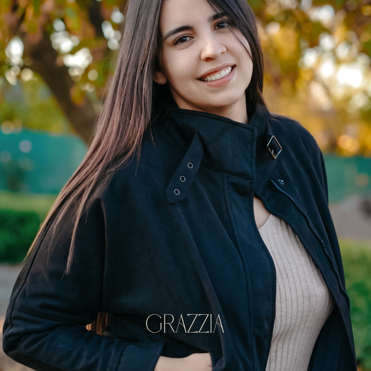 Chaqueta Aviador Efecto Gamuza - Negro